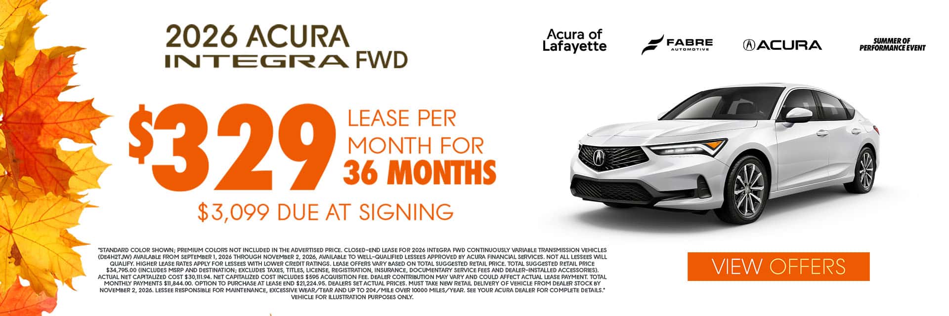 Lease for $329/Month for 36 months with $3,099 due at signing