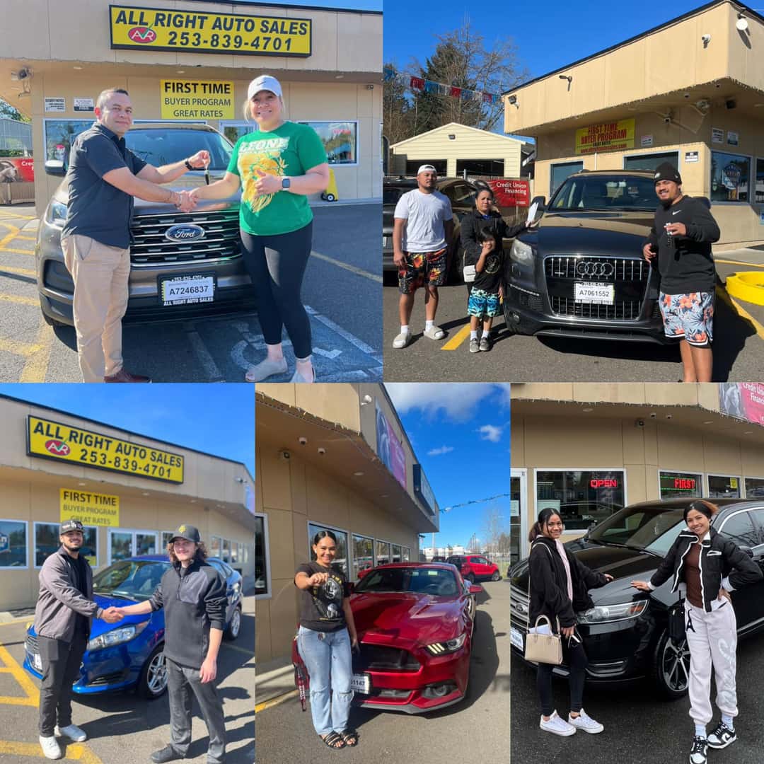 Customers with their newly bought used cars at All Right Auto Sales