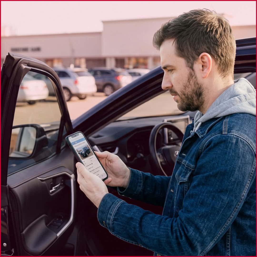 customer reading a used car buyer's guide