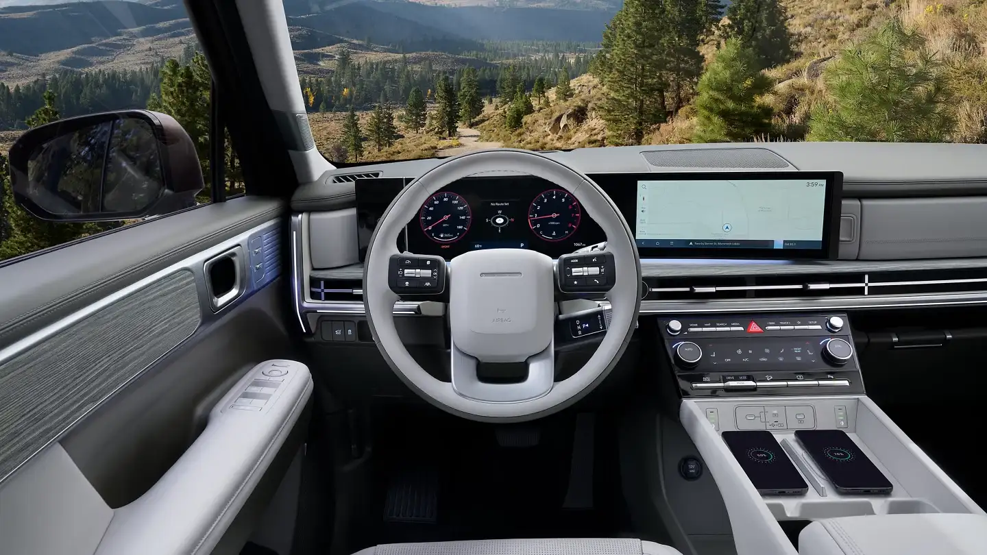 Interior seating and expanded cargo space of the 2026 Hyundai Santa Fe