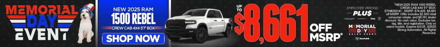 NEW 2025 RAM 1500 REBEL CREW CAB 4X4 5'7' BOX UP TO $8,661 OFF MSRP*
