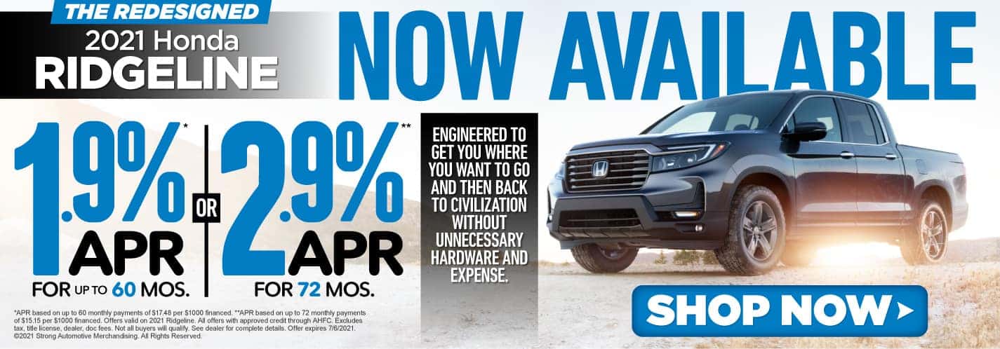 The Redesigned 2021 Honda Ridgeline Now Available | 1.9% APR for up to 60 months | Shop Now