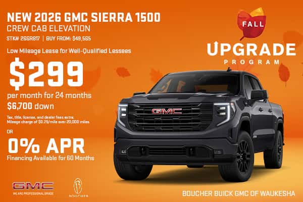 Lease a new 2026 GMC Sierra 1500 Crew Cab Elevation for $299/mo or get 0% APR