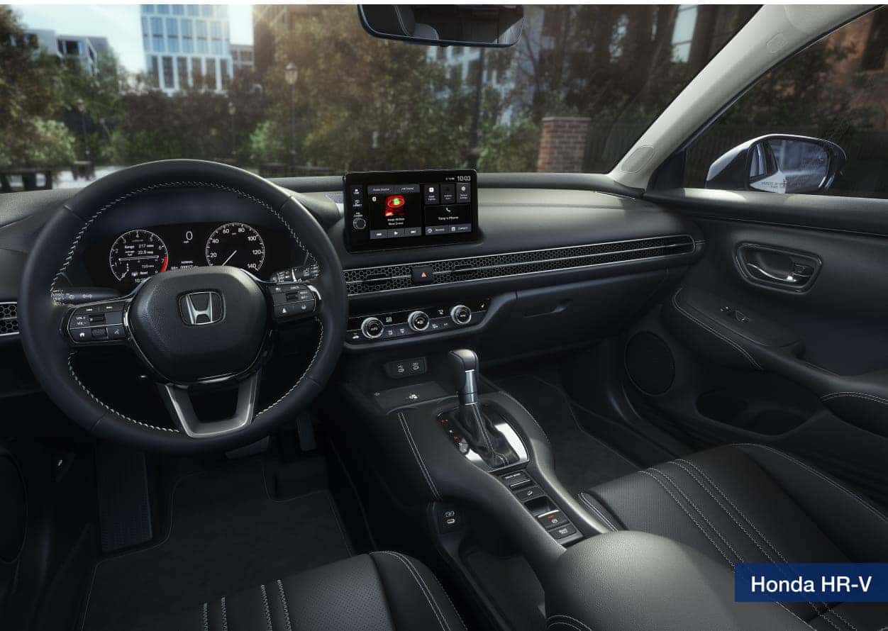 2026 Honda HR-V interior with a black steering wheel.