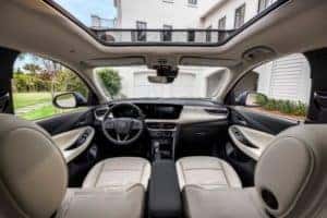 buick encore gx dashboard, center console, and front seats