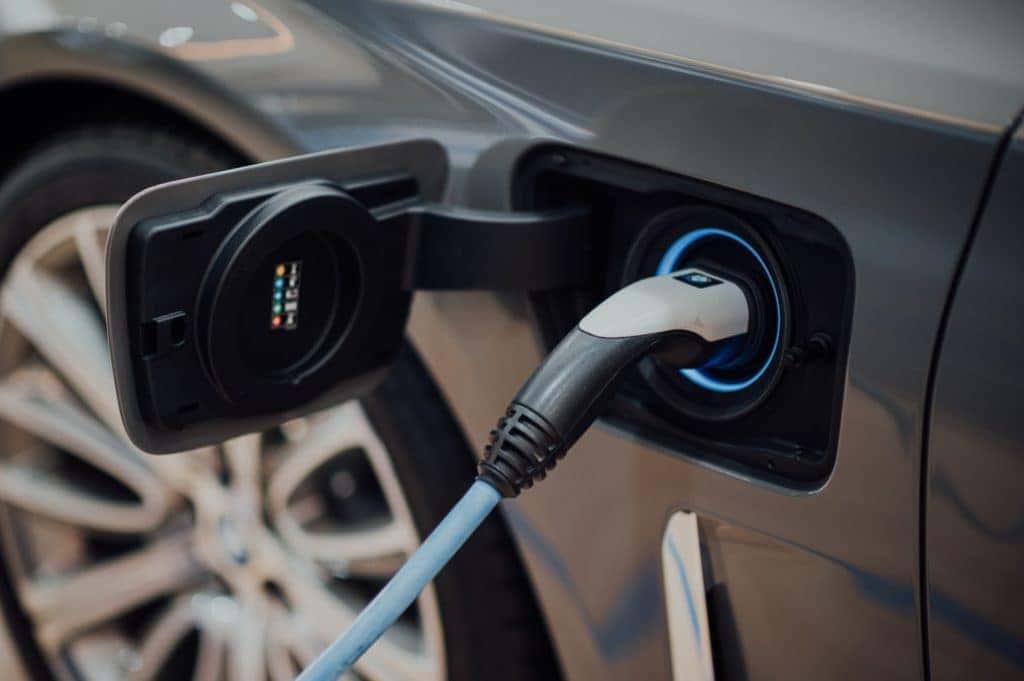 Electric Vehicle with the charger plugged in