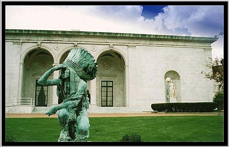 An Indian Statue outside in Youngstown of the Butler Art Institute