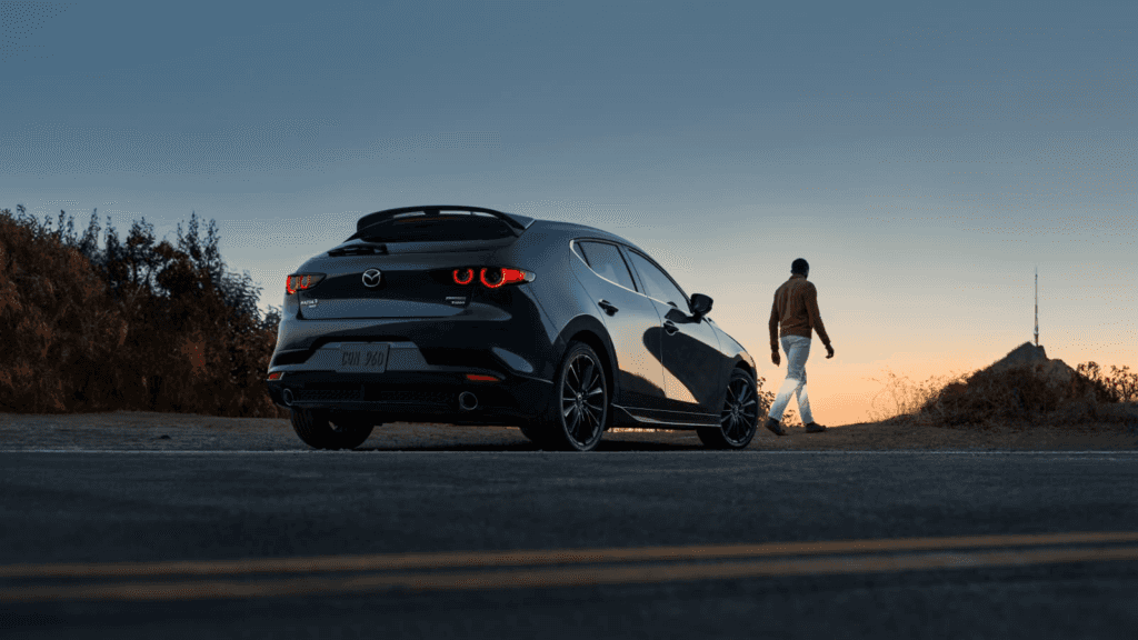 2025 Mazda3 hatchback against sunset