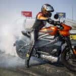 20 H-D LiveWire Record Run - Orange bike with burnout