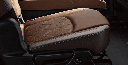 Close-up of Pathfinder two-tone brown quilted leather seat cushion