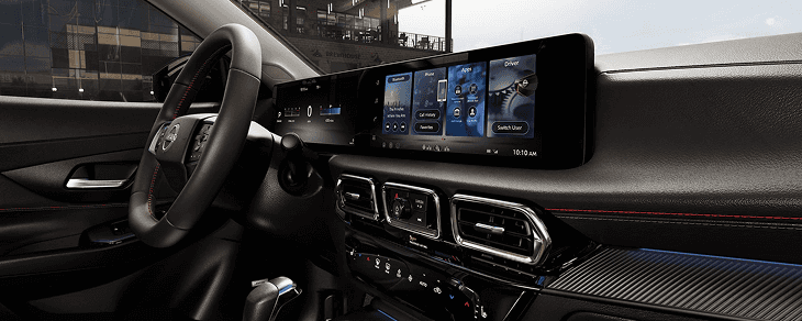 Sentra dashboard with infotainment touchscreen showing app menu