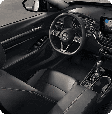 Nissan Altima black leather interior and steering wheel