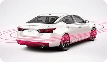 White Nissan Altima with security sensor wave graphics