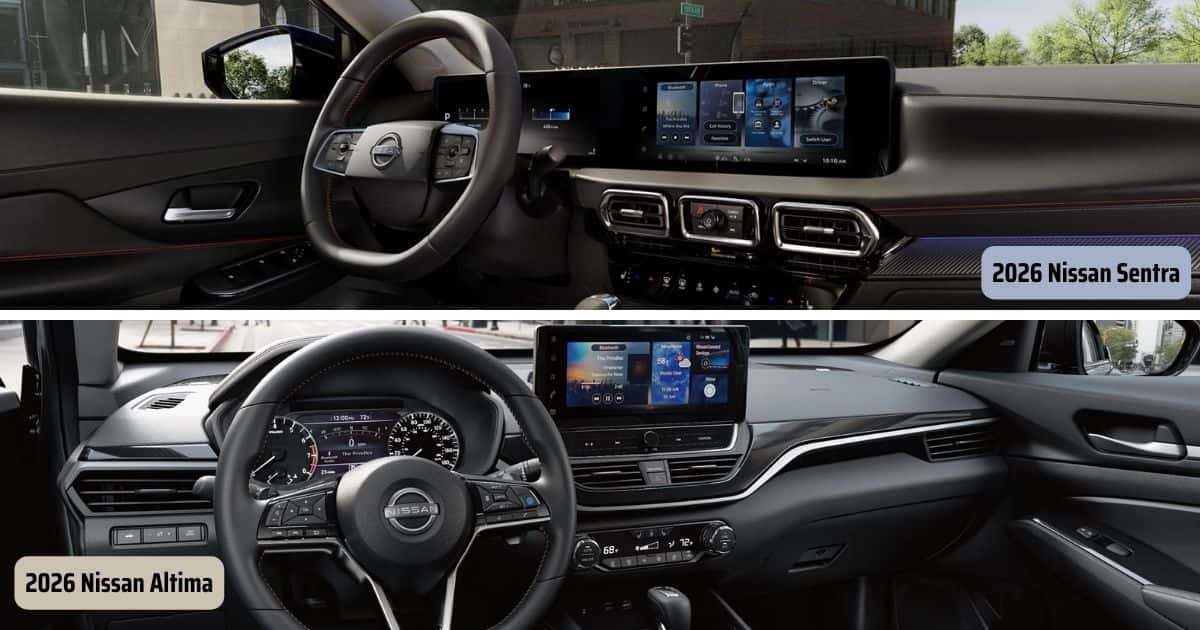 The 2026 Nissan Sentra monolith display vs 12.3-inch touchscreen of the 2026 Nissan Altima.