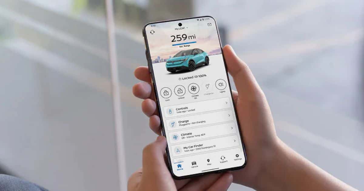 The MyNISSAN App lets you precondition your 2026 Nissan Leaf's cabin before driving