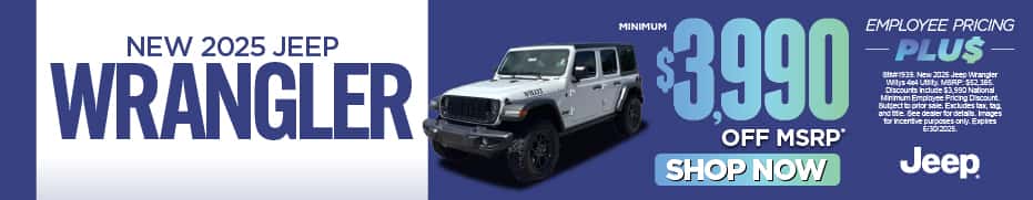 New 2025 Jeep Wrangler Willys 4x4 Utility EMPLOYEE PRICING - Minimum $3,990 off MSRP