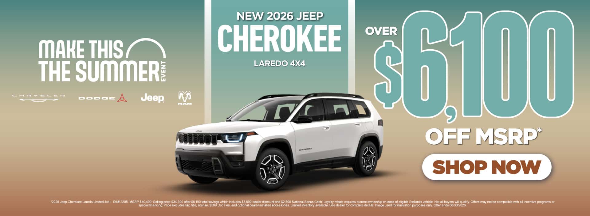 New 2026 Jeep Cherokee Laredo 4x4 OVER $6,100 OFF MSRP*