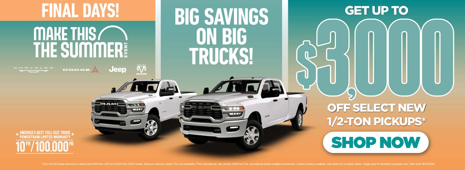BIG SAVINGS ON BIG TRUCKS! GET UP TO $3,000 OFF SELECT NEW 1/2-TON PICKUPS*
