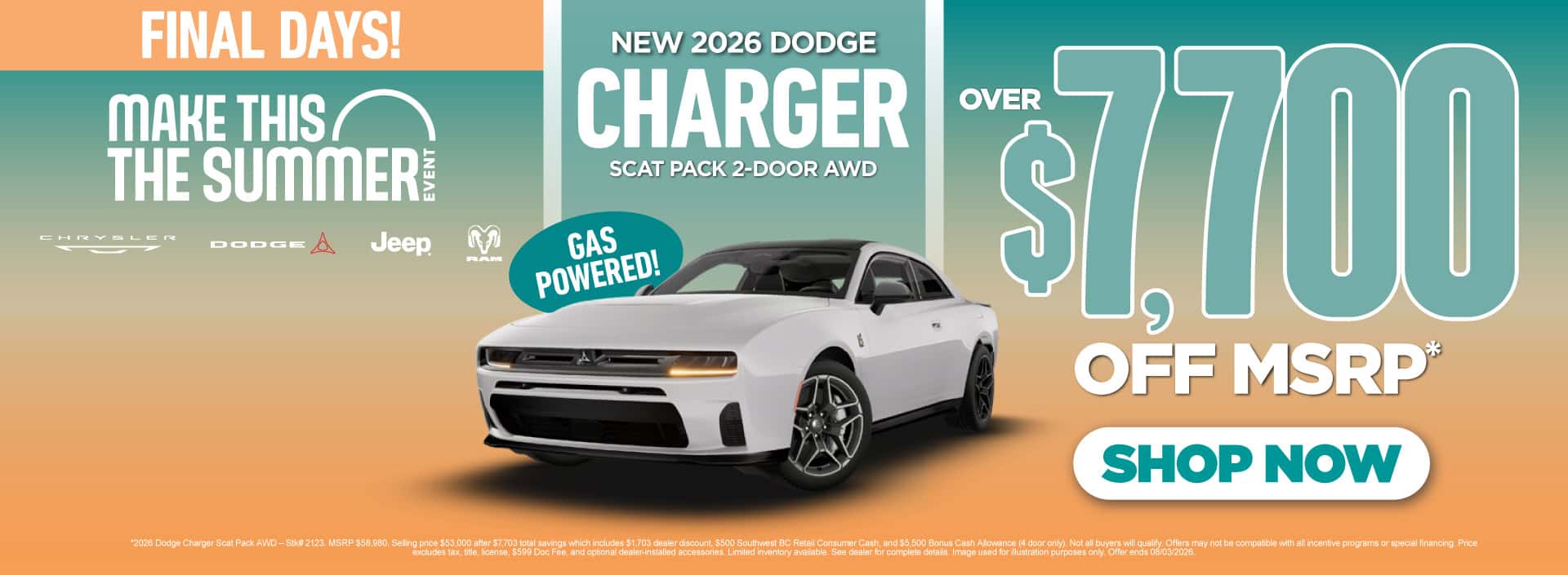 New 2026 Dodge Charger Scat Pack 2-Door AWD OVER $7,700 OFF MSRP*