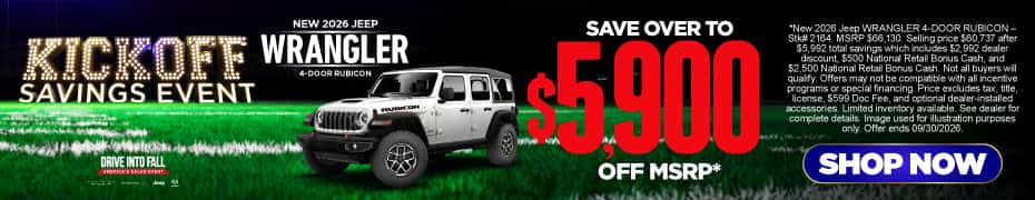 New 2026 Jeep WRANGLER 4-DOOR RUBICON SAVE OVER TO $5,900 OFF MSRP*
