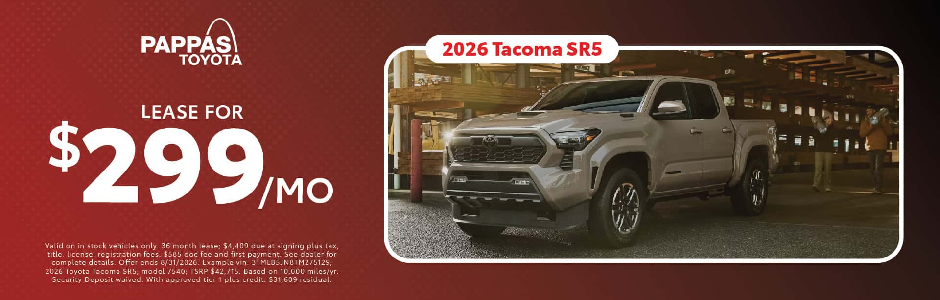 2026 Tacoma SR5 August offer