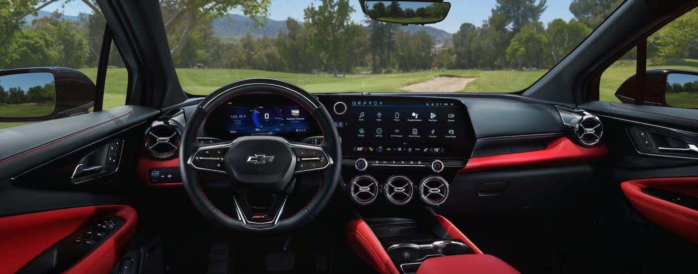 The black and red cabin of a 2024 Chevy Blazer EV.