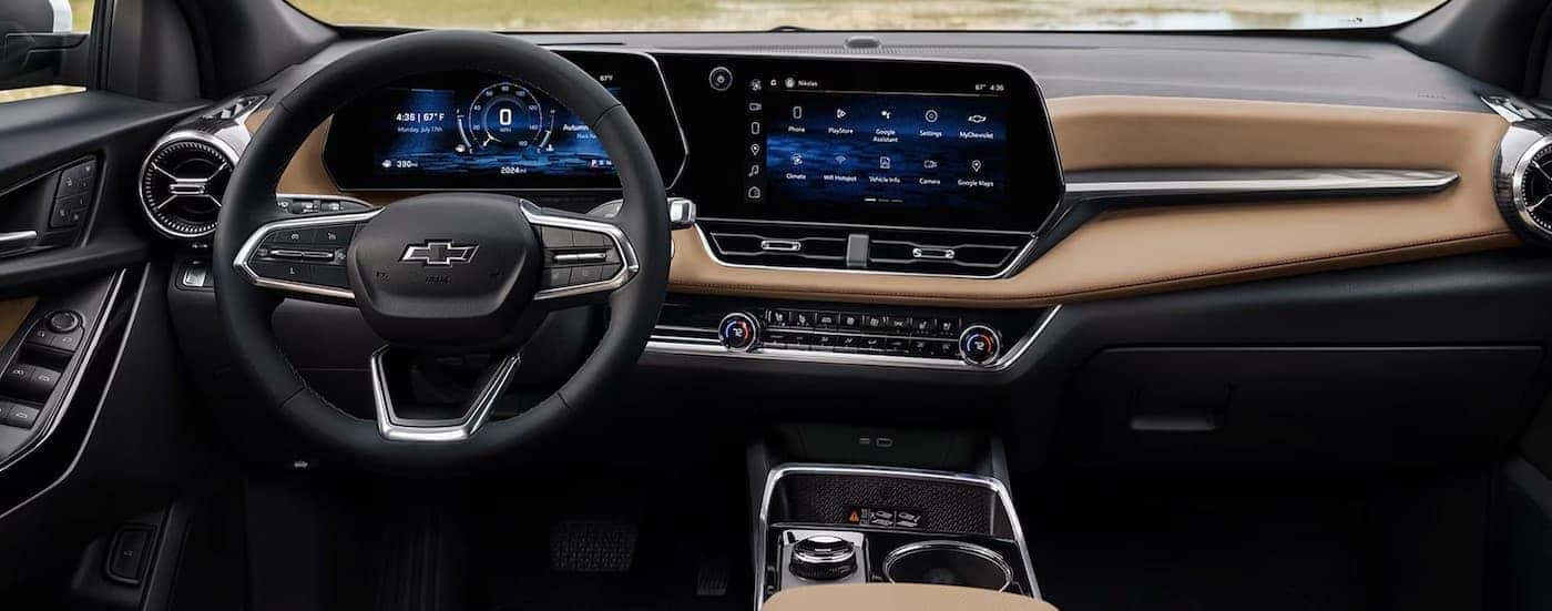The black and tan interior and dash in a 2026 Chevy Equinox for sale near Gastonia.