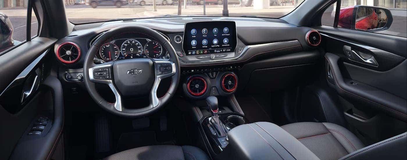 The black interior in a 2025 Chevy Blazer for sale near Belmont.
