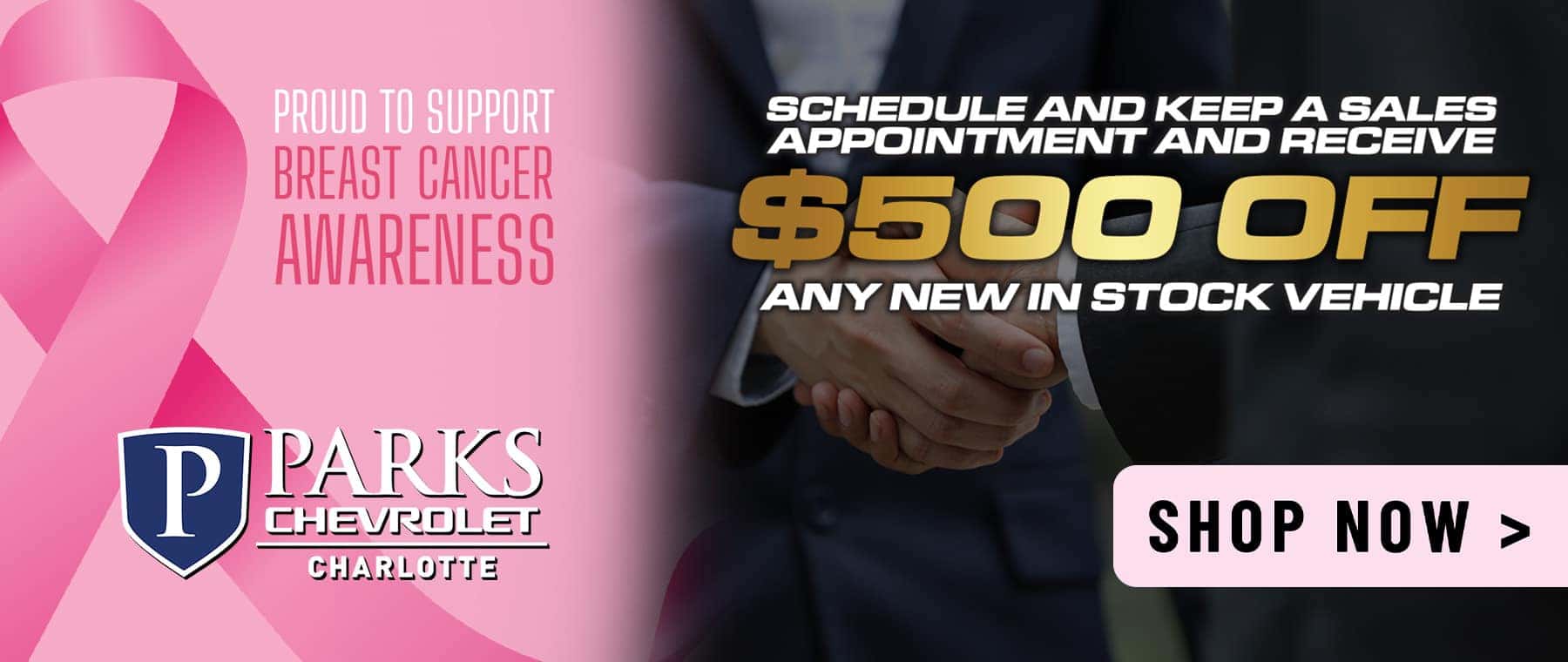 Schedule and keep a sales appointment and receive $500 Off any new in stock vehicle at Parks Chevrolet Charlotte.