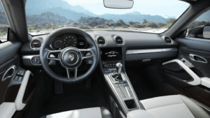 The 2021 Porsche Cayman Standard Interior with Leather Package and Partial Leather Seats in Black and Chalk