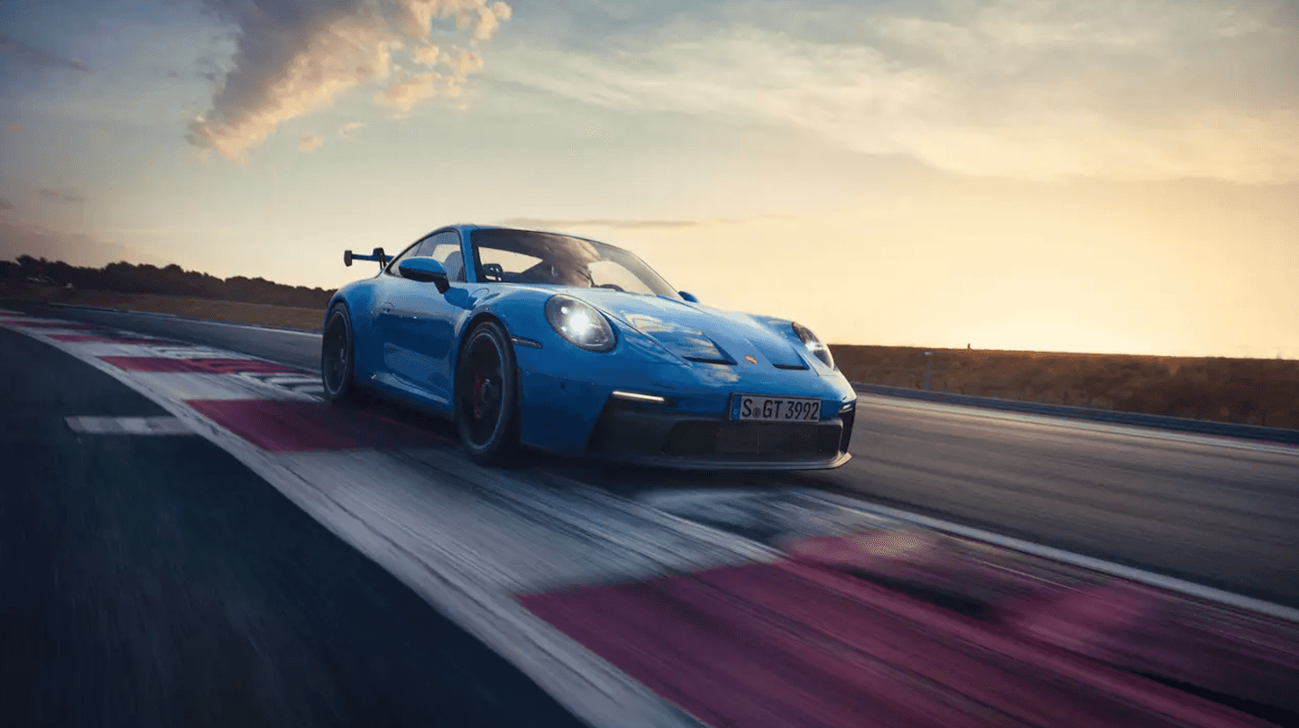 The 2021 Porsche 911 GT3 on a closed track.