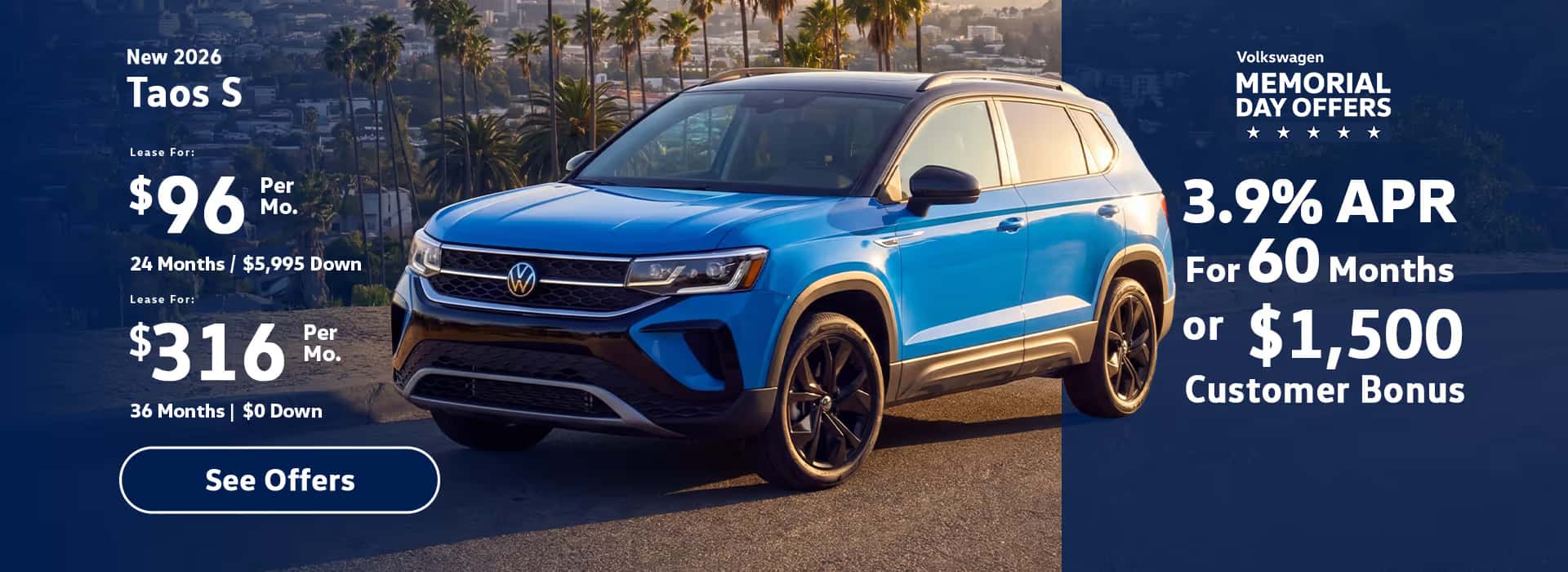 New VW Taos lease memorial day special
