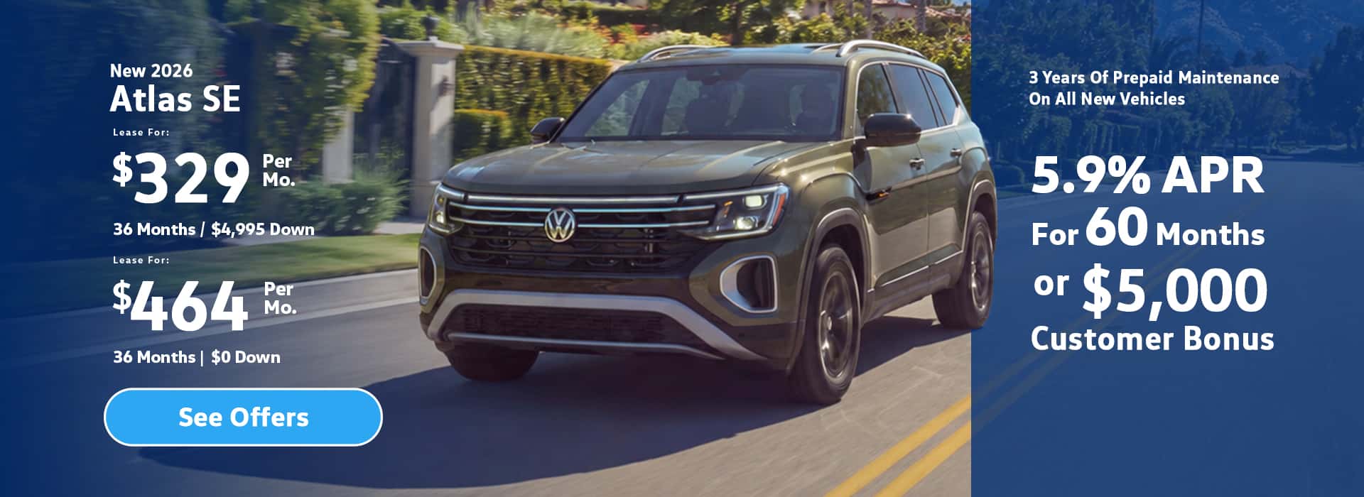 New VW Atlas SE lease special
