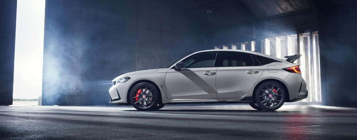 White 2023 Honda Civic Type R is shown from the side