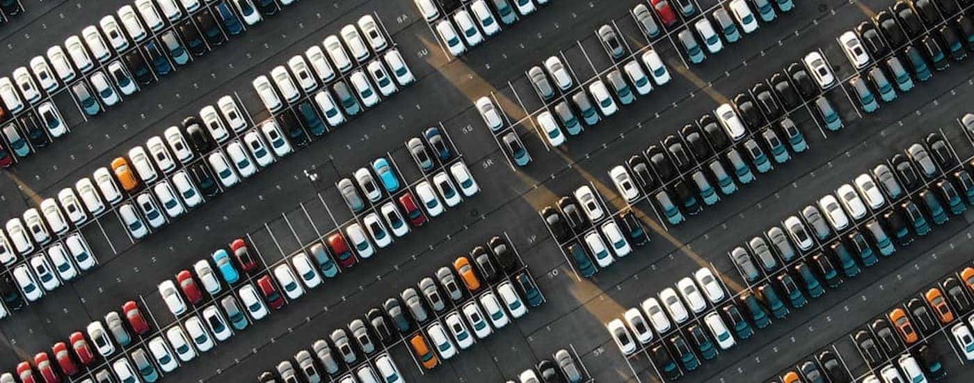 A view of rows of certified pre-owned cars for sale.