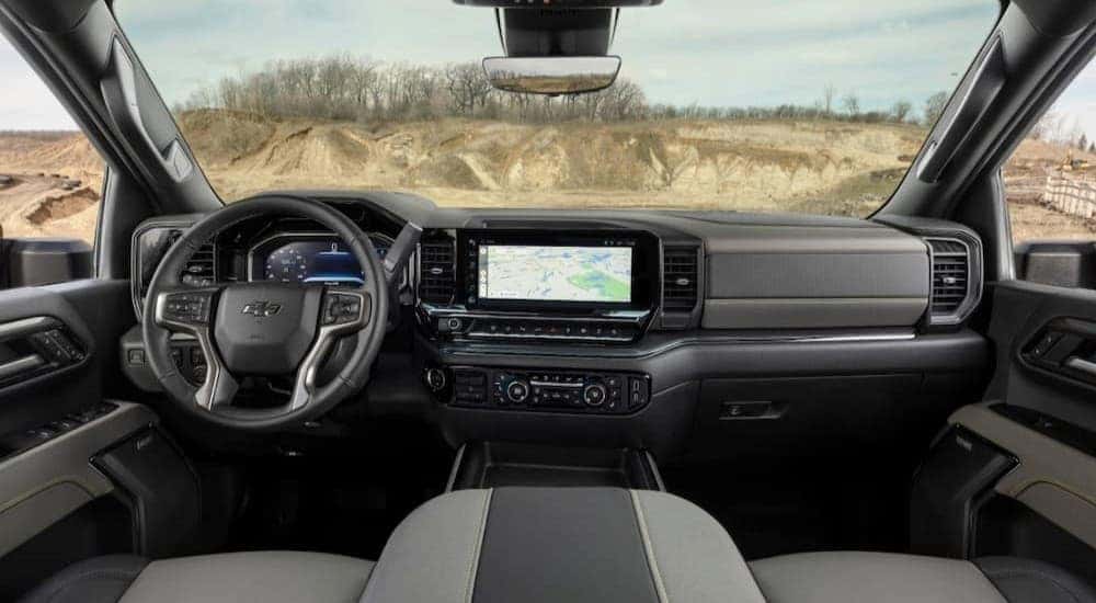 The gray interior in a 2024 used Chevy Silverado for sale.