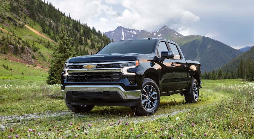 A black 2022 used Chevy Silverado 1500 for sale from the front.