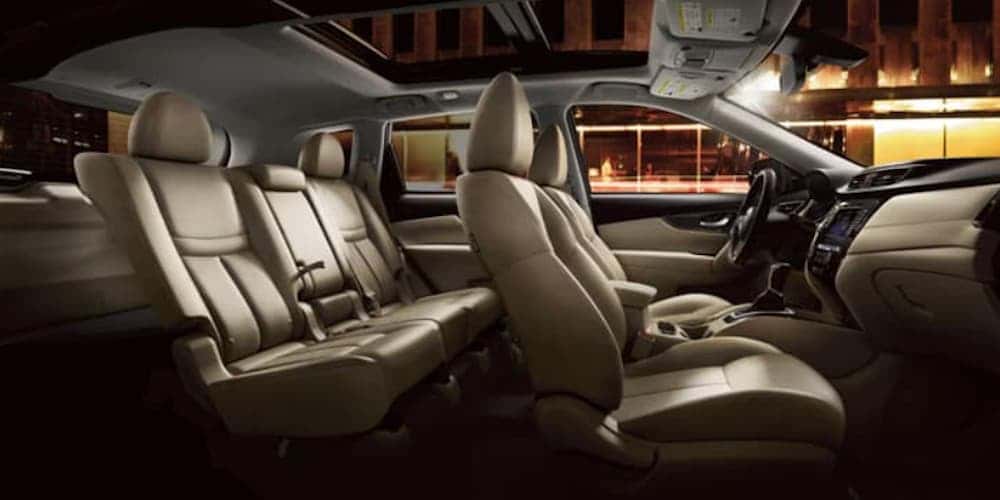 Tan interior of a used 2020 Nissan Rogue for sale