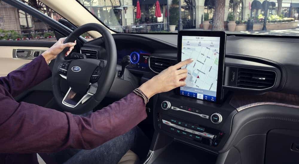 The black dash in a 2020 Ford Explorer.