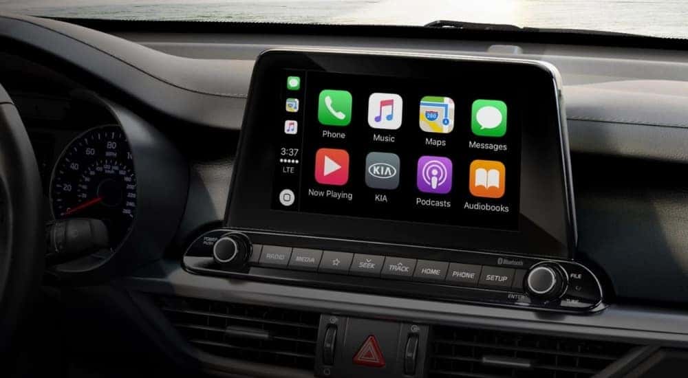 Close-up of the infotainment screen in a 2020 Kia Forte.