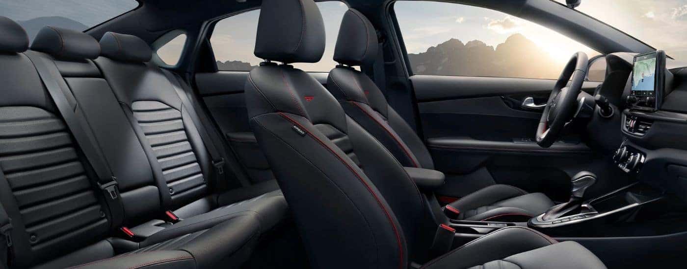 Black leather interior in a 2023 Kia Forte GT for sale