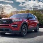 Red 2021 Ford Explorer ST for sale parked on the street.