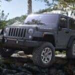 Grey 2017 Jeep Wrangler in the woods after looking at used Jeeps for sale