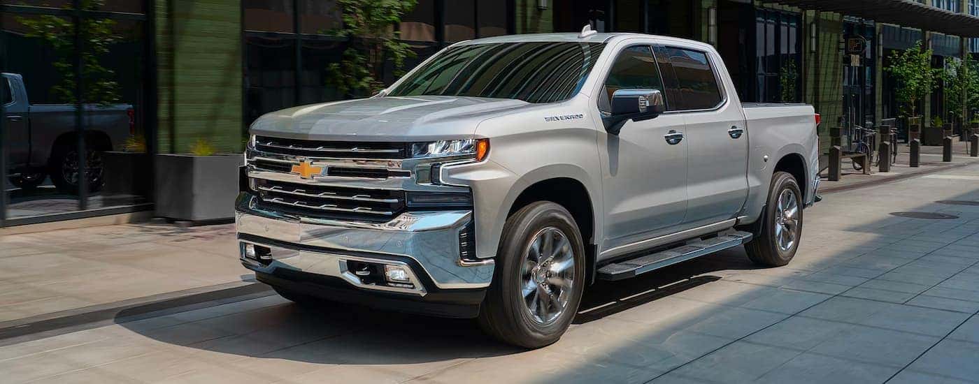 Silver 2019 Chevy Silverado 1500 parked to look at a used Chevy Silverado 1500 for sale
