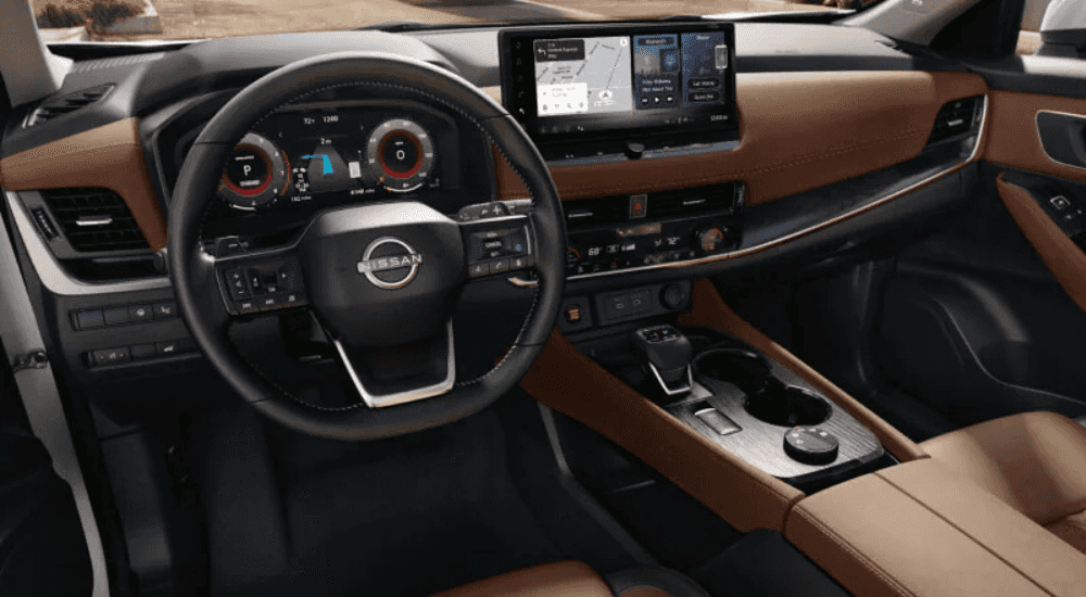 Brown interior of a 2025 Nissan Rogue