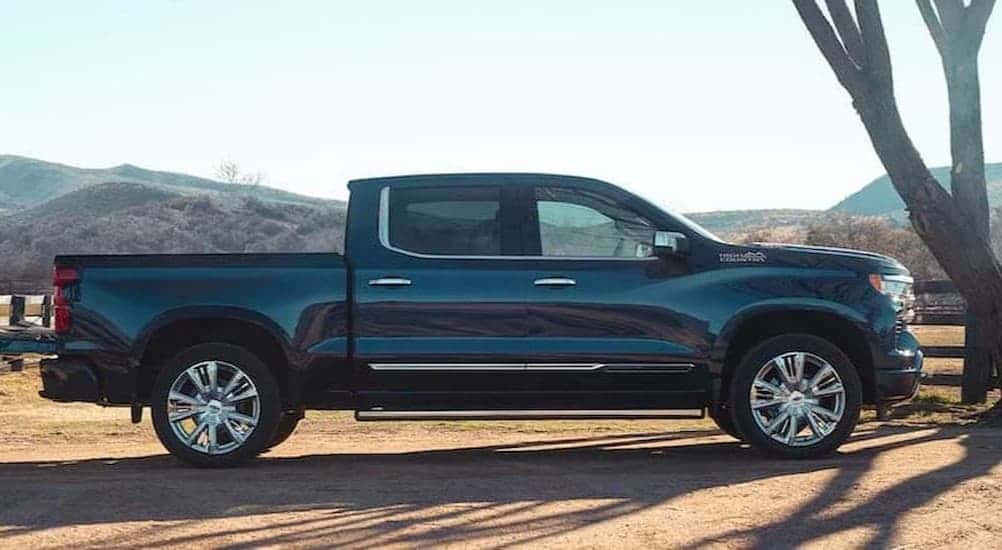 A black 2024 Chevy Silverado 1500 parked on a ranch.