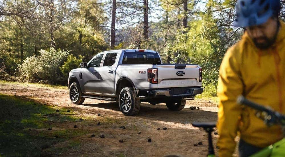 Silver 2024 Ford Ranger parked in the woods