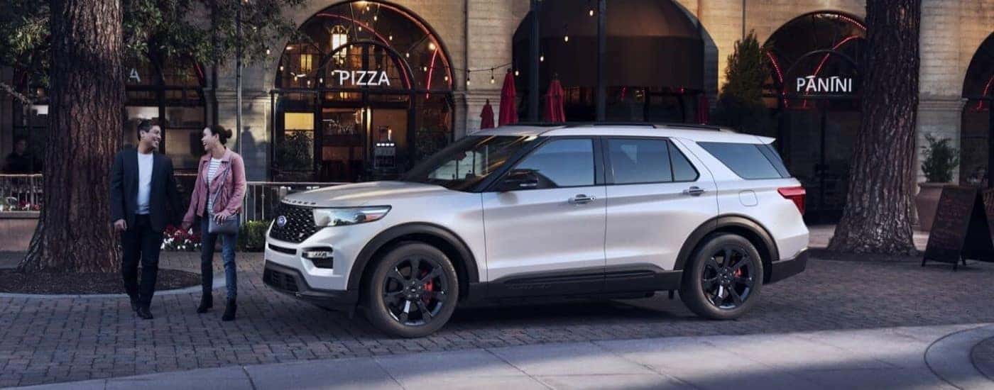 White 2022 Ford Explorer parked in a city