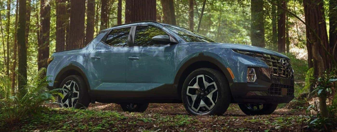2022 Hyundai Santa Cruz parked in the woods.
