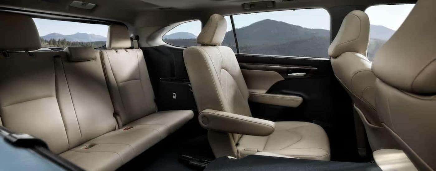 Two rows of seating in a 2020 Toyota Highlander Hybrid.